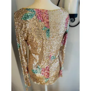 Free People Gold Rush Floral Sequin Top,‎ Champagne/Pink, Medium, NWOT thumbnail 10