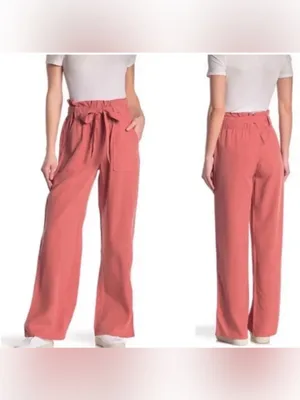 Thread + Supply Women’s Pink/Salmon High Waisted Wide Leg CasualPants Medium thumbnail 2