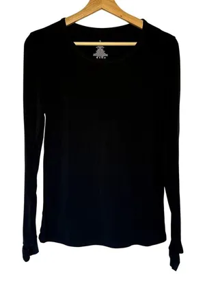 CuddlDuds‎ black long sleeved shirt thumbholes women's size medium modal spandex thumbnail 1