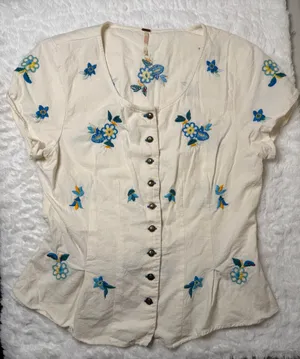 Free People Floral Embroidered Button Front Top — Size thumbnail 1