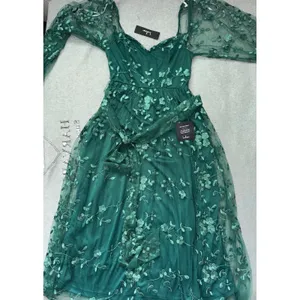 Lulus Darling‎ Charisma Emerald Mesh Embroidered Midi Dress Size Small NWT thumbnail 4