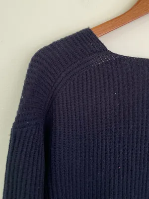 Madewell Woolside Pullover V-neck Sweater in Navy Blue XL Ribbed Texture Knit thumbnail 2
