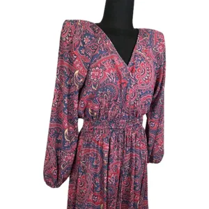 Anthropologie Boemo Teal Paisley Smocked Waist Tiered Maxi Dress Sz S Boho Retro thumbnail 2