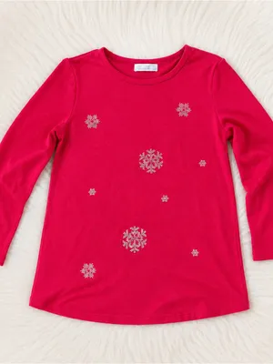 Red rhinestone snowflakes Blouse Size XS ~ Long Sleeeve‎ Christmas Top thumbnail 2