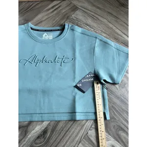Set 2 Pcs Alphalete Women's ELMTS Short Sleeve Crop & Relaxed Coffed Jogger Teal thumbnail 11