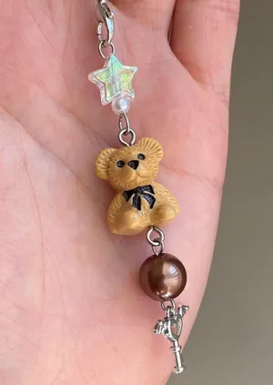 Handmade Kawaii retro y2k style teddy bear phone strap/accessory/keychain/bag charm/display🩵 thumbnail 5