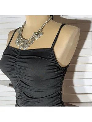 Vintage Y2K black mini dress ruched stretchy bodycon deep V homecoming clubbing thumbnail 5