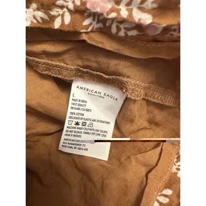 American Eagle Brown/Pink Floral Ruffled Sleeve Tiered Mini Dress V-neck Large thumbnail 3