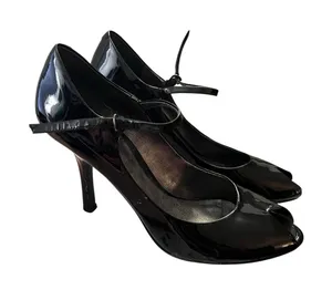 Nine West Peep Toe Pumps Stiletto Heel Patent Black 8.5M thumbnail 1