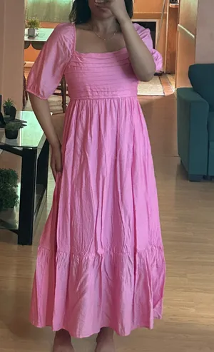 By the River Pink Puff Sleeve Midi Dress – Size M thumbnail 2
