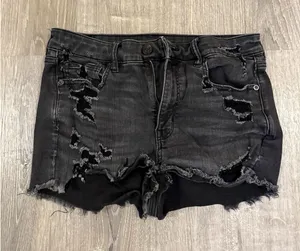American Eagle Shorts Womens 12 Black Denim Jean Hi Rise Shortie Distressed thumbnail 1