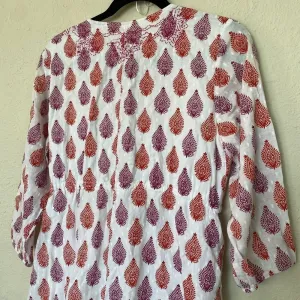 Roller Rabbit Cotton‎ midi Dress in Floral Block Print tassels red white size S thumbnail 10