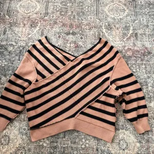 We‎ The Free Crossroads free People Striped Crossover Knit Sweater Tan Black L thumbnail 3