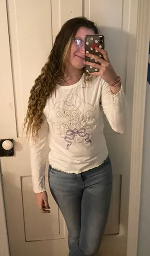 Victoria's Secret BNWT gold purple bow long sleeve Tshirt thumbnail 1