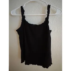 H&M Divided Black Ribbed‎ Lace Trim Camisole Tank Top Lettuce Edge Hem Womens thumbnail 2
