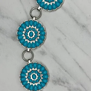 Chunky Blue Studded Concho Silver Chain Belt XS/Small (XS/S) Western Statement ✨ thumbnail 7