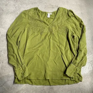 Joie Embroidered Florall V Neck Long Sleeve Blouse Green Size Medium thumbnail 1