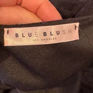 Blue Blush Black Mesh Top Crop Ruched Semi Sheer Polka Dots L thumbnail 4