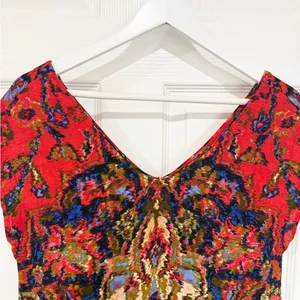 Maeve Red Multicolor Boho Festival Sheath Mini Small Dress V-Neck Short Sleeve thumbnail 5