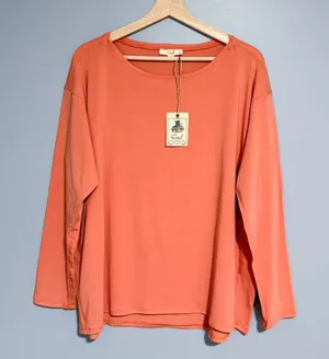 NWT Easel Sunset Orange Relaxed Fit Long Sleeve Top Soft Knit Tunic Casual Sz M thumbnail 1