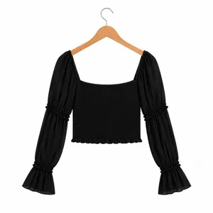 NWT Parisian Dark Romantic Ruched Button Crop Top Black Goth Bell Sleeve Size 10 thumbnail 4