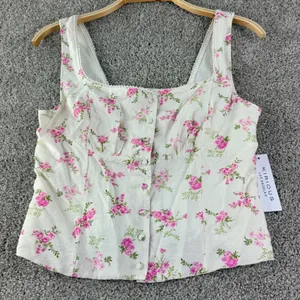Floral Corset Tank Top Coquette Cottagecore Lace Trim Womens L New Kirious‎ Boho thumbnail 2