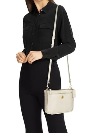 Authentic COACH 1941 Pebbled metallic gold leather 2 zip/Snap/Turnlock Crossbody thumbnail 1
