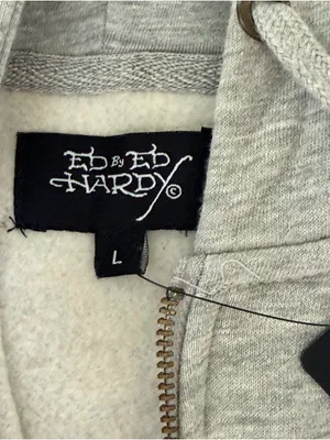 Ed Hardy Grey Full Zip Hoodie Sweatshirt Women’s Size Large Grey NEW thumbnail 11