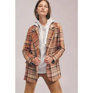 Free People Wool Mari Tartan Plaid Blazer Winter Wheat Small Dark Academia thumbnail 6
