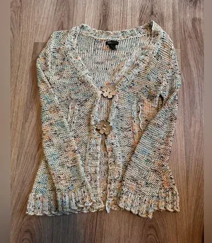 MS&Co BCBG Maxazria Green Multi Color Flower Button Women's Knit Sweater small thumbnail 1