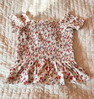 American Eagle White Floral Smocked Off The Shoulder Blouse Size Small thumbnail 1
