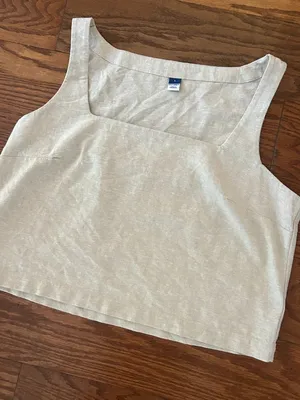 NWT Old Navy Cropped Square-Neck Linen-Blend Tank Top Size Large Preppy Minimal thumbnail 5