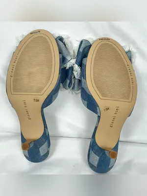 Gianni Bini Wendell Sandals Patchwork Denim Bow Gingham Mule Heels Blue Sz 7.5 thumbnail 7