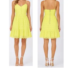 Alice + Olivia Fae Eyelet Embroidered Floral Mini Dress Yellow V-Neck Size 4 NEW thumbnail 2