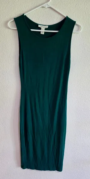 Forever 21 Sleeveless Form Fitting Tank Midi Bodycon Dress Forest Green Small W thumbnail 1