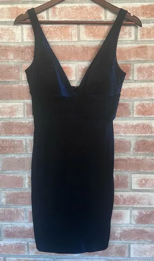 Jay Godfrey Metallic Sheath Plunge Dress Women’s 2 Blue Black Cocktail Party thumbnail 1
