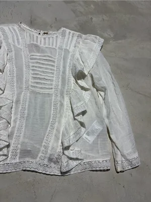 Free People Women’s White Ruffle Lace Peasant Blouse small thumbnail 6