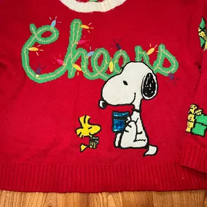Peanuts Red and White crop Sweater Ugly Christmas Womens Sz Large thumbnail 2