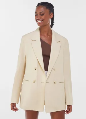 Nwt Cream Beige Oversize Boyfriend Blazer Suit Jacket thumbnail 3