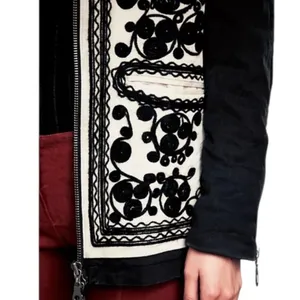 Free People Stitched Quills Embroidered Jacket Cream Black Boho Western Small thumbnail 12