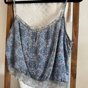 American Eagle Outfitters Blue & Neutral Boho Print Top thumbnail 2