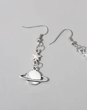 NEW Pair of silver planet drop earrings, dangle earrings, star dangle earrings, celestial jewelry thumbnail 2
