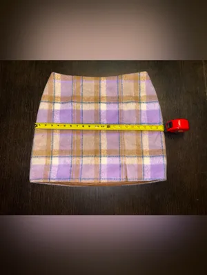Skies Are Blue Lavender Plaid Mini Skirt with Tan and Cream Accents thumbnail 5