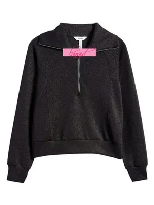 Spanx AirEssentials Half Zip Shimmer Very Black Gunmetal Shine Henley Sweater M thumbnail 5