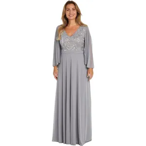 R & M Richards Womens Sequin Evening Dress Gown 99399 Silver Gray 10 thumbnail 7