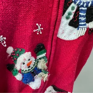 Heirloom Collectibles Snowman Snowflake Ugly Christmas Sweater Cardigan Red thumbnail 3
