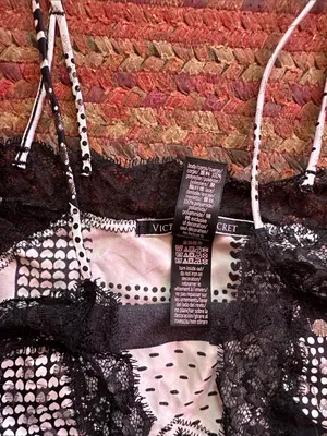 Victoria's Secret Black & White patchwork Polka Dot Lace Camisole thumbnail 3
