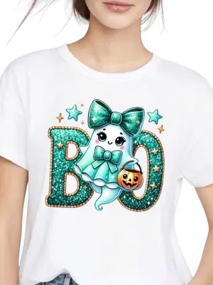 Women’s White Halloween 'BOO' Ghost Graphic Tee thumbnail 1