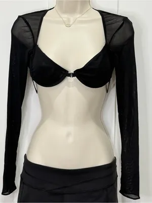 Lioness Gilda Crop Top XS Black Mesh Long Sleeve Party Edgy Club Concert Y2K thumbnail 5