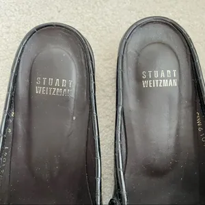Stuart Weitzman Black Crocodile Patent Leather Block Heel Mules Shoes 8 Narrow thumbnail 5